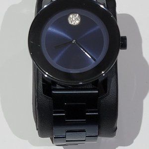 Womens Movado Bold Black with Blue dial.  Stainless bracelet Ref# 360038